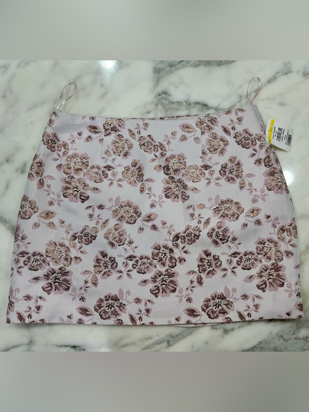 Wayf Blush Pink and Copper Floral Jacquard Mini Skirt
